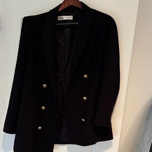 Zara Women's Classic Black Blazer with Gold Accents